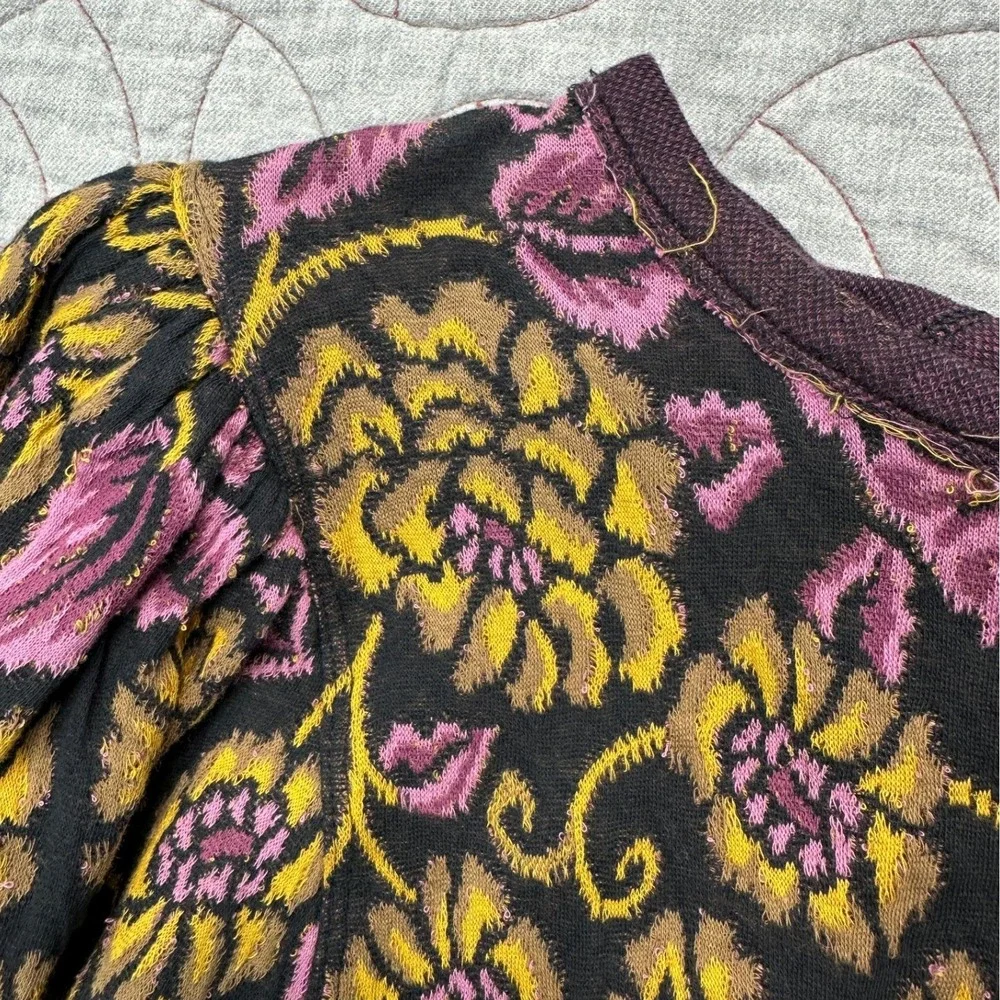 NWT Free People No Ordinary Top Black Floral Reversible Puff / Women's XS